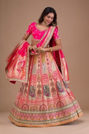 Pink Zariwork Banarasi Readymade Lehenga