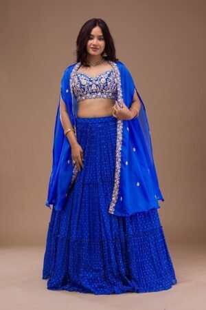 Royal Blue Zariwork Georgette Readymade Lehenga